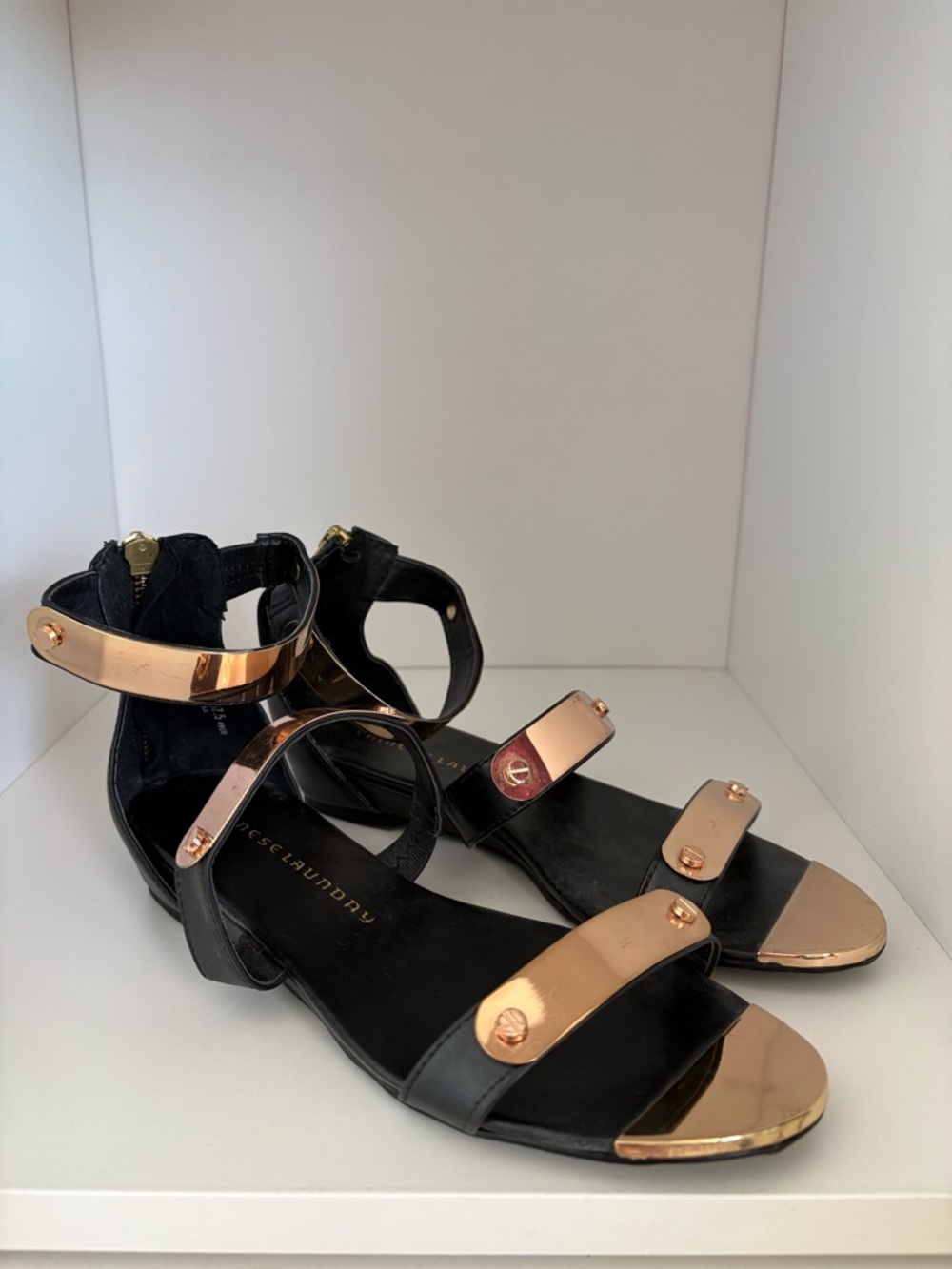 Chinese Laundry Black and Rose Gold Sandals Size 6.5